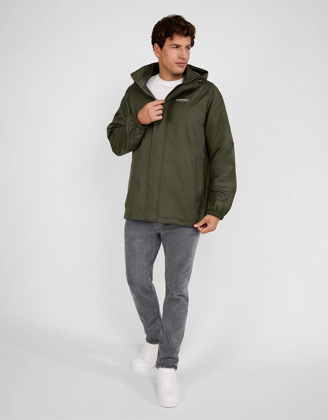 Men Packaway Waterproof Jacket With Hood Khaki