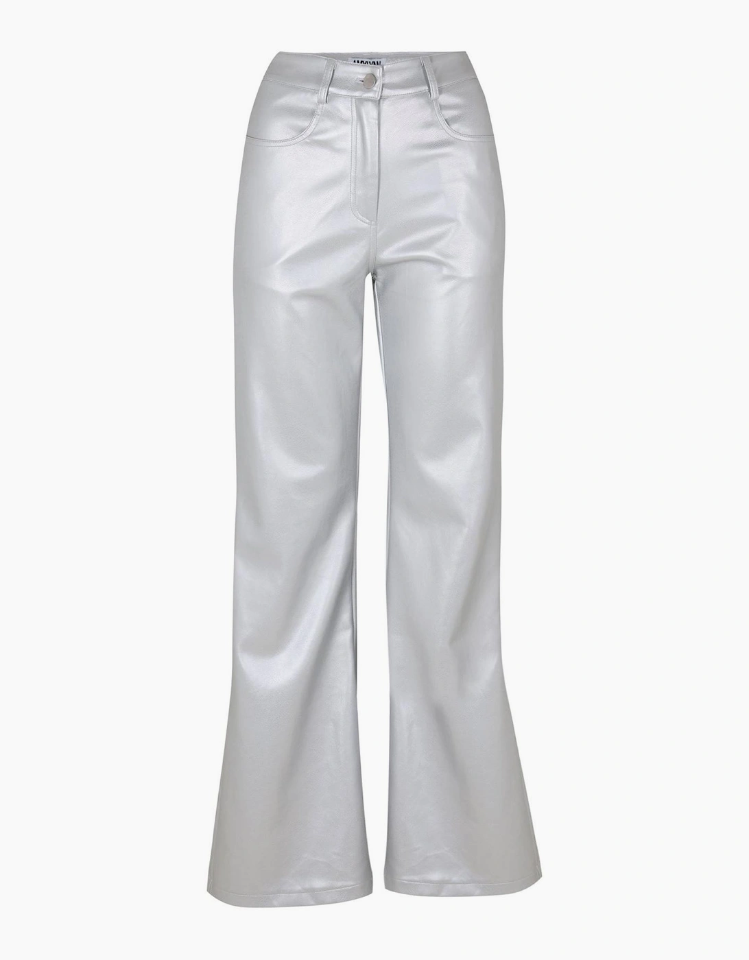 Amy Lynn Women's Silver Lupe Metal Badge Solid Patterned Flared Trousers - Size: 10/32In