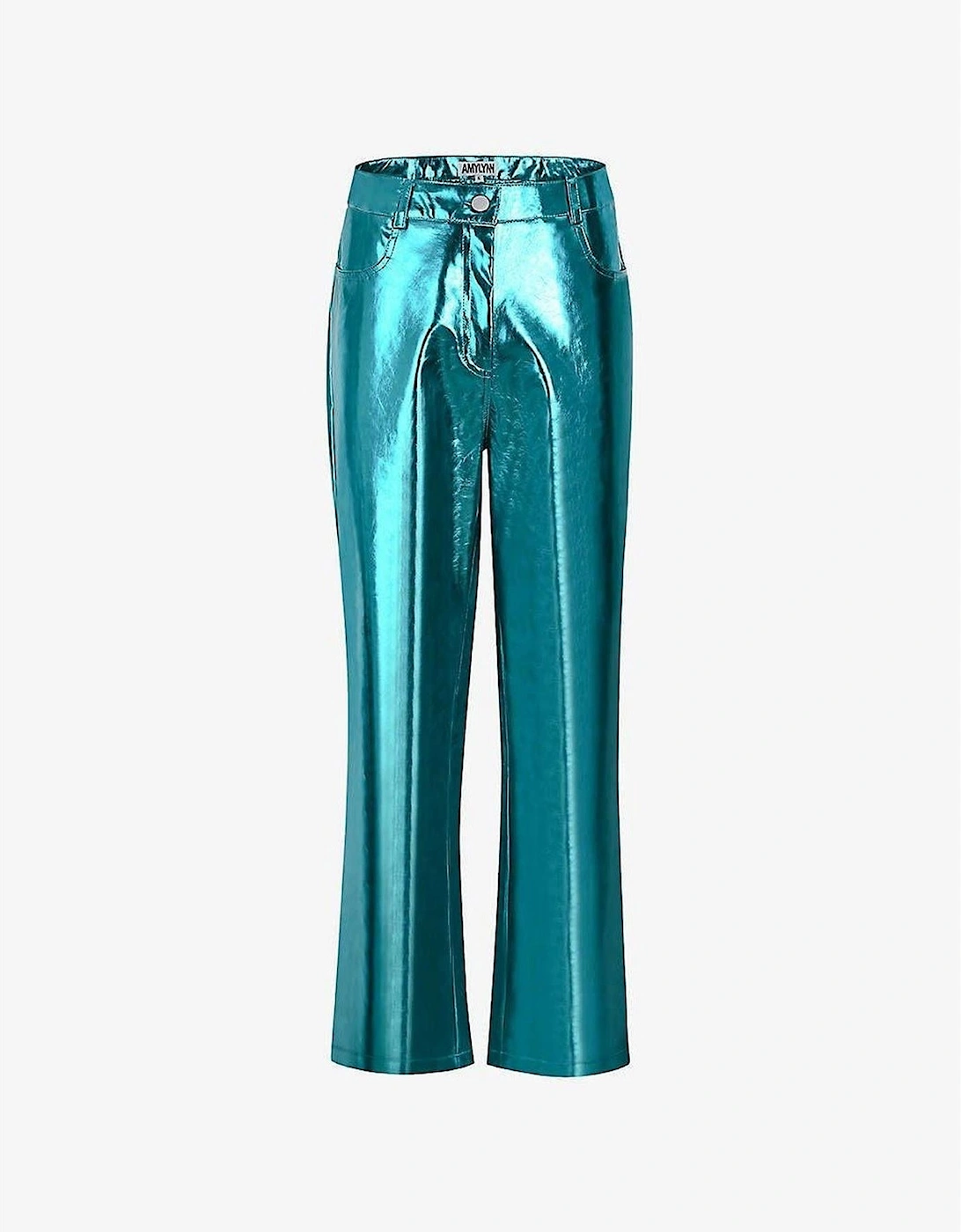 Amy Lynn Women's Blue Lupe Metallic Patterned Five Pocket Pants - Size: 8/32In