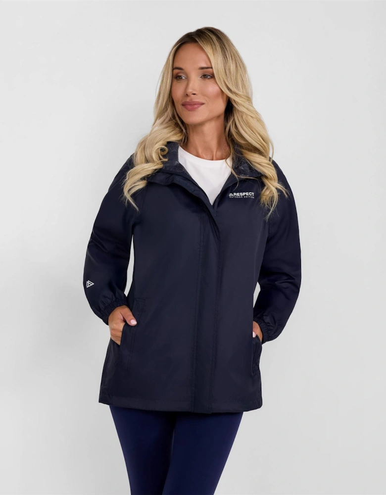 Women Packaway Waterproof Jacket With Zipped Pockets Navy
