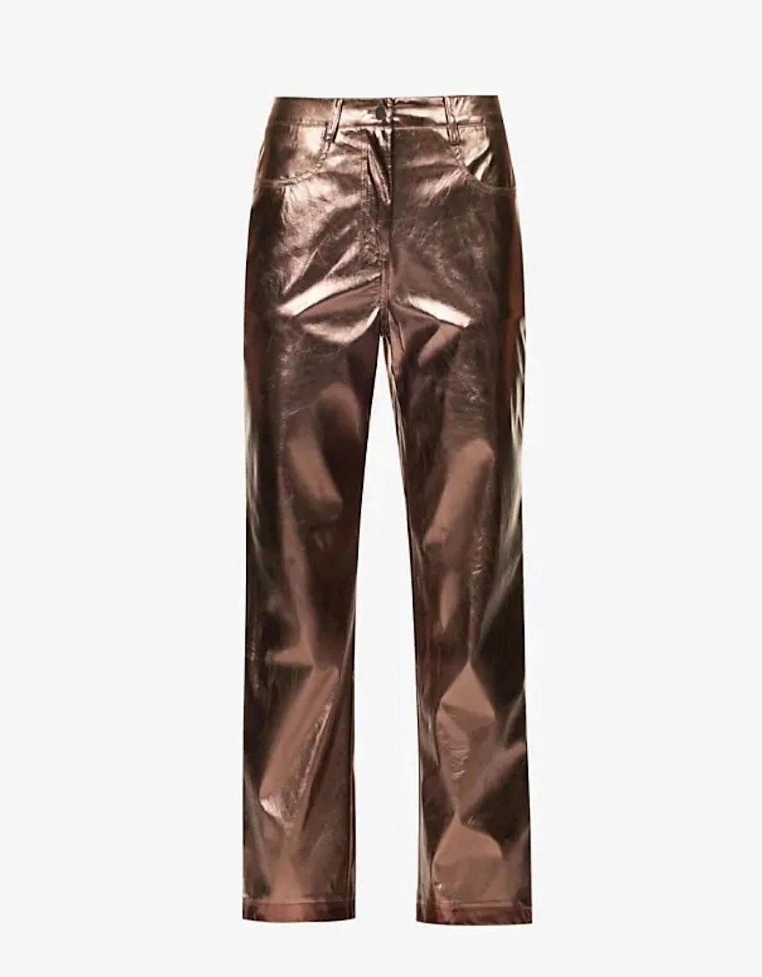 Amy Lynn Women's Brown Lupe Metallic Patterned Straight Trousers - Size: 6/32In