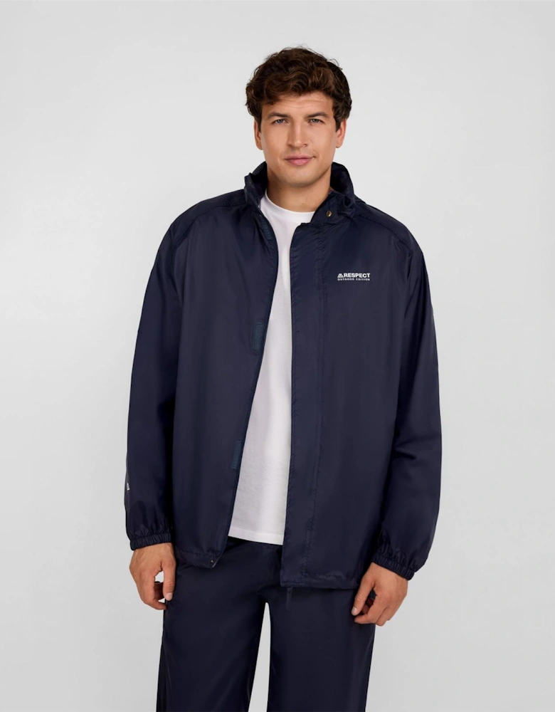 Men Packaway Waterproof Jacket With Zip Pockets Navy