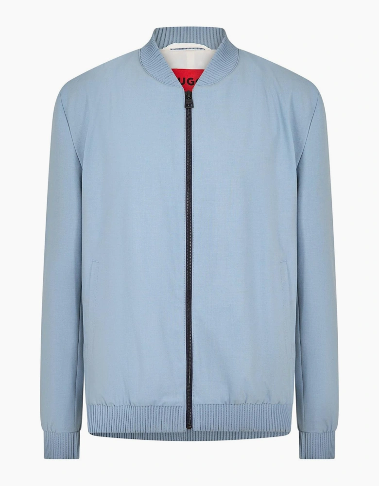 Ukashi Ribbed Cuff Bomber Collar Solid Patterned Blazer