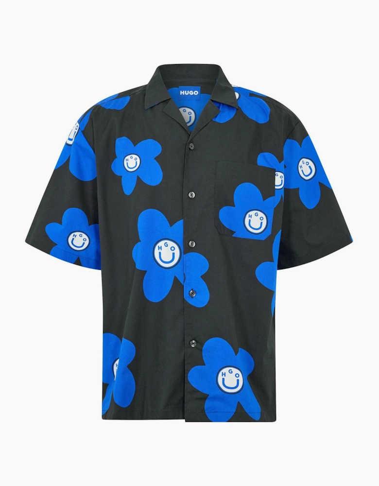 Patterned Collared Short Sleeve Shirt