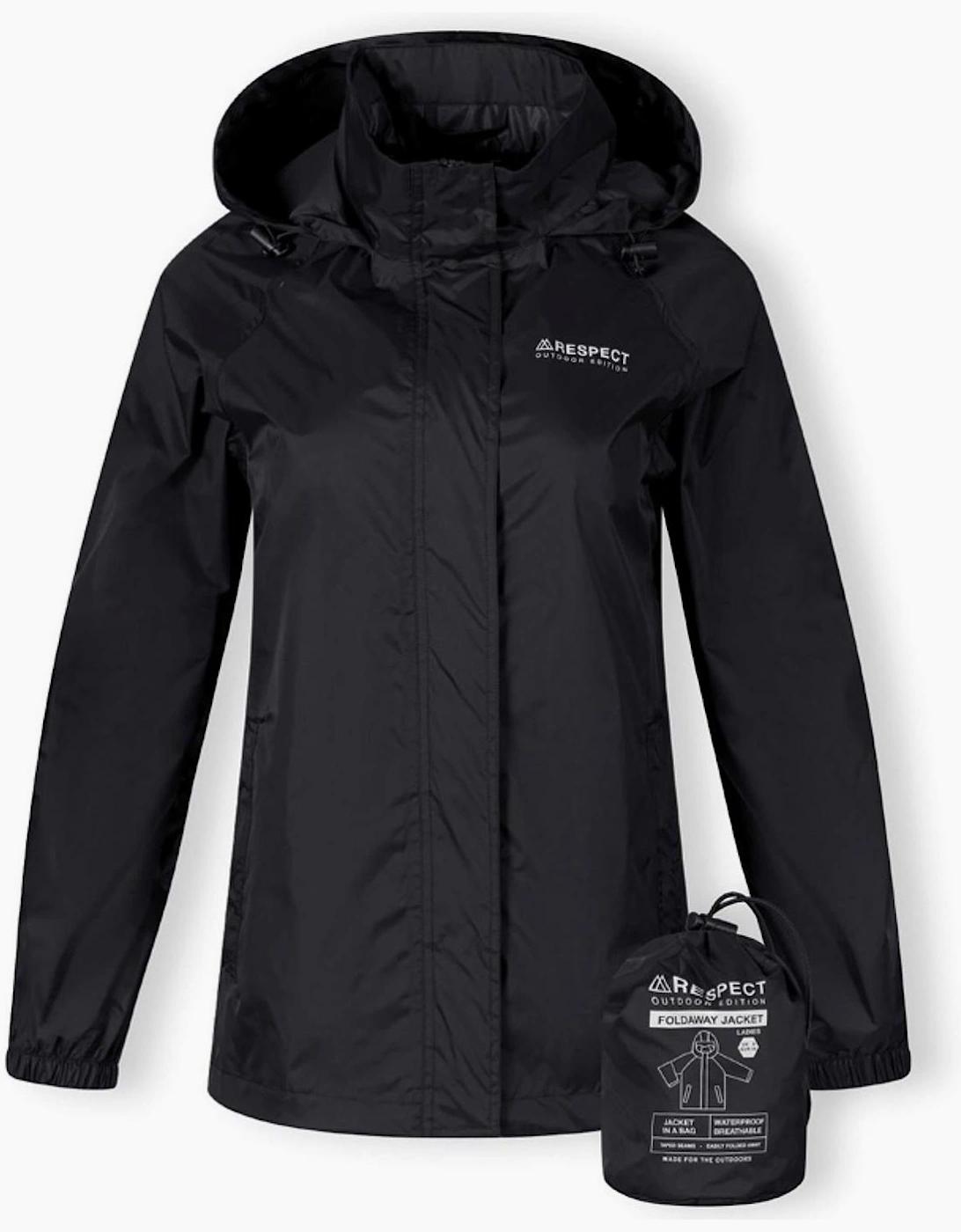 Packaway Waterproof Jacket With Hood Black