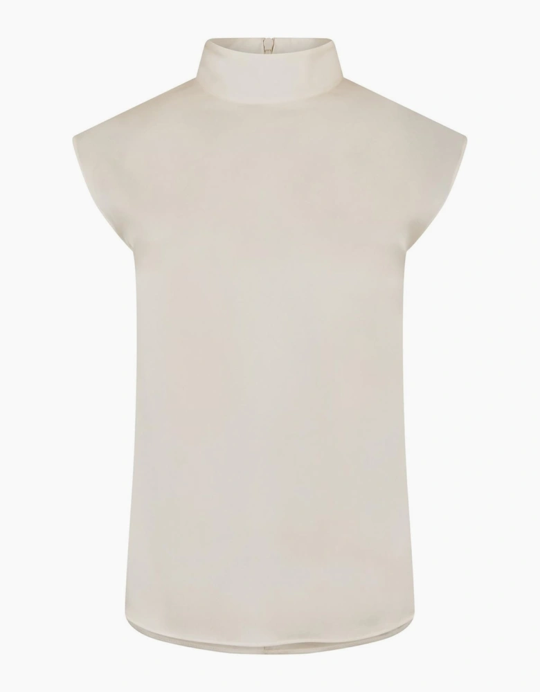 Mock Neck High Collar Sleeveless Shell Blouse