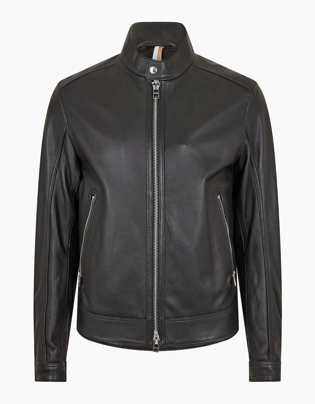 Solid Patterned Mock Neck Band Collared Zipped Pocket Jacket, 2 of 1