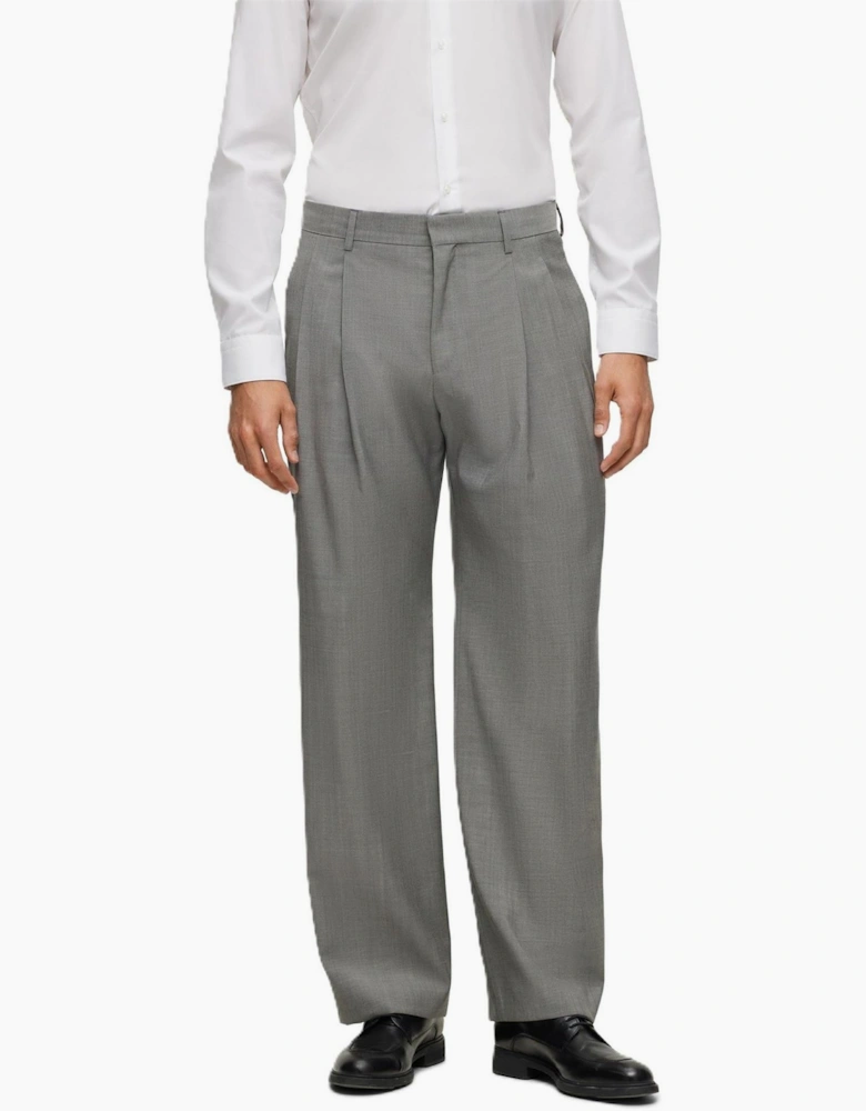 Oversized Solid Patterned Pleated Trousers