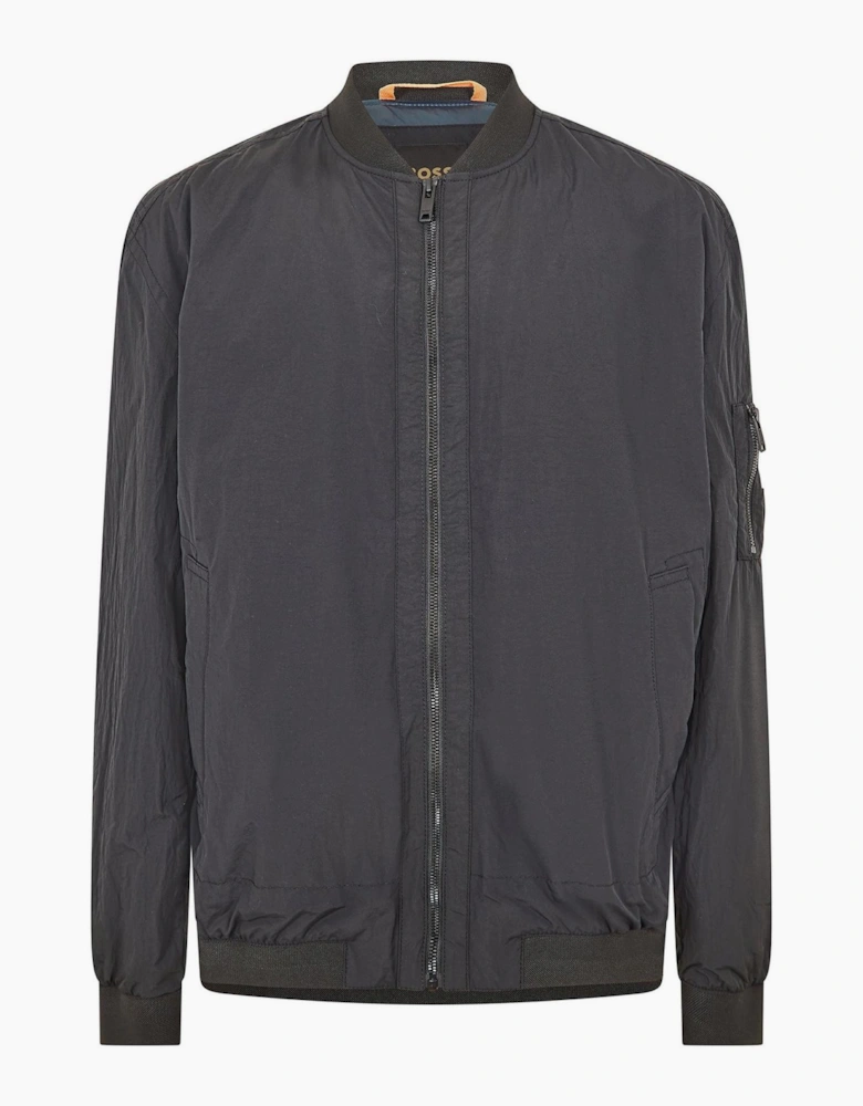 Solid Patterned Bomber Jacket with Ribbed Cuff and Zipped Pocket