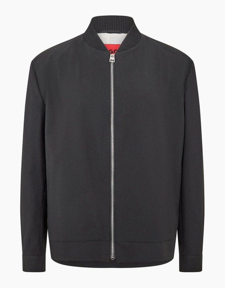 Solid Patterned Bomber Collar Woven Cuff Bomber Jacket