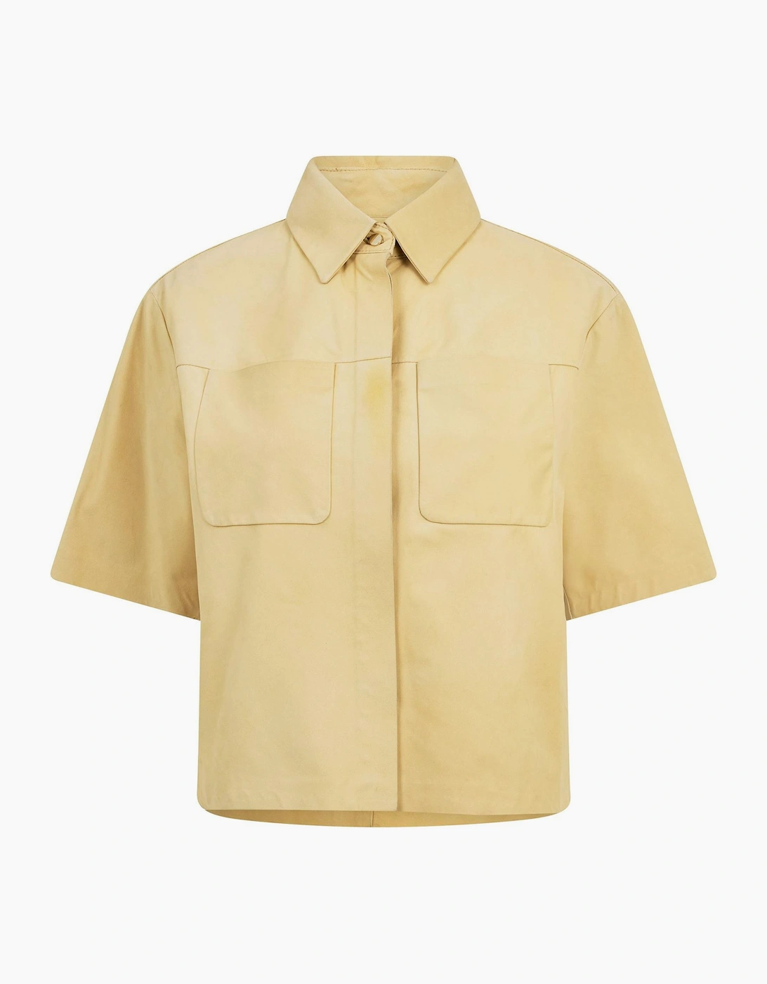 Solid Patterned Shirt Collar Shirt Jacket with Chest Pocket
