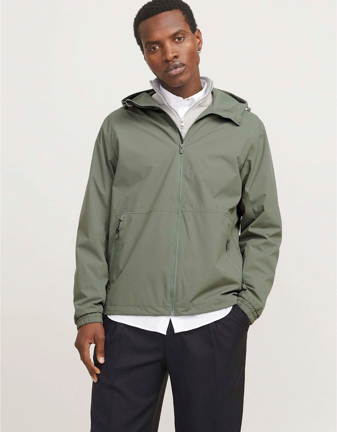 Hooded Windbreaker with Printed Logo and Zipped Pocket