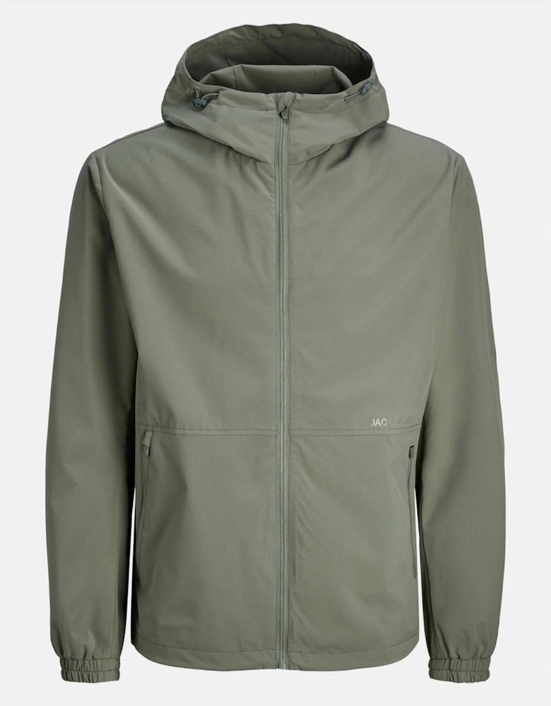 Hooded Windbreaker with Printed Logo and Zipped Pocket