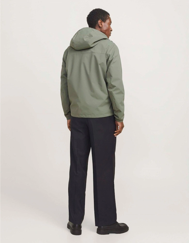 Hooded Windbreaker with Printed Logo and Zipped Pocket