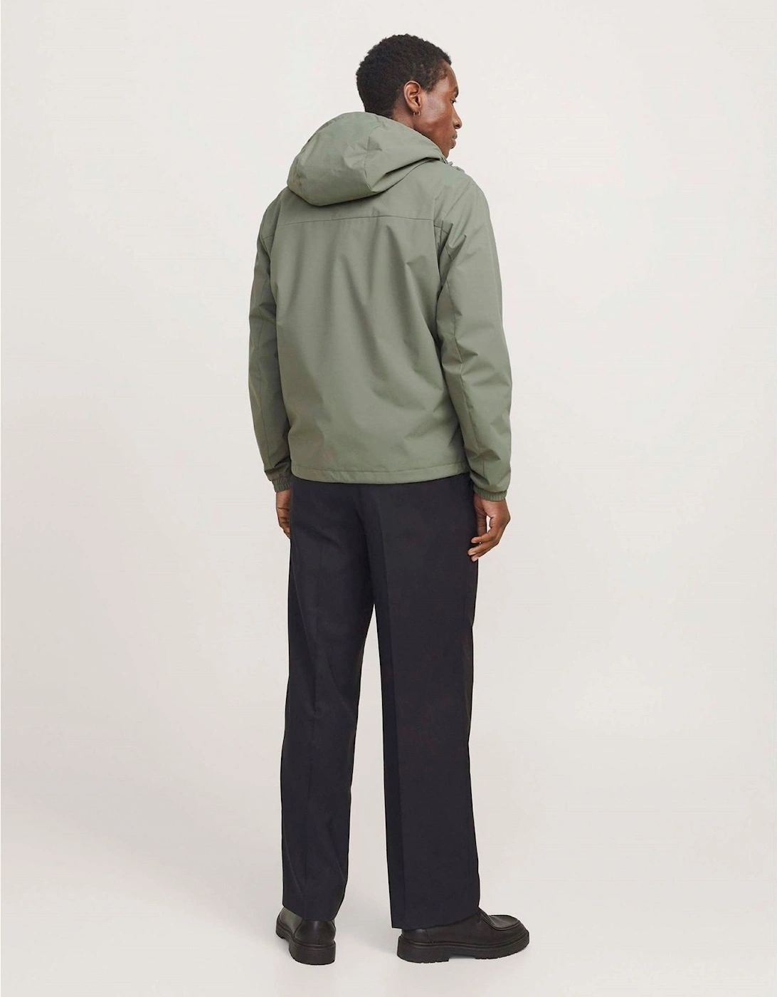 Hooded Windbreaker with Printed Logo and Zipped Pocket