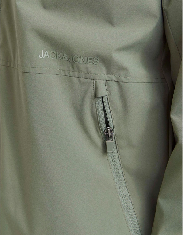 Hooded Windbreaker with Printed Logo and Zipped Pocket