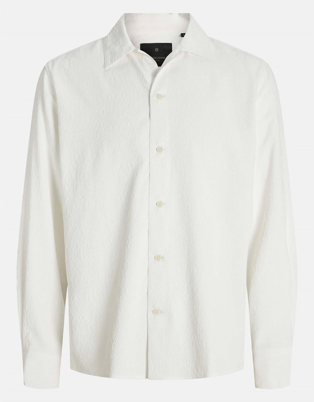 Jack & Jones Men's White Jacquard Collared Neck Long Sleeve Shirt - Size: 44/Regular