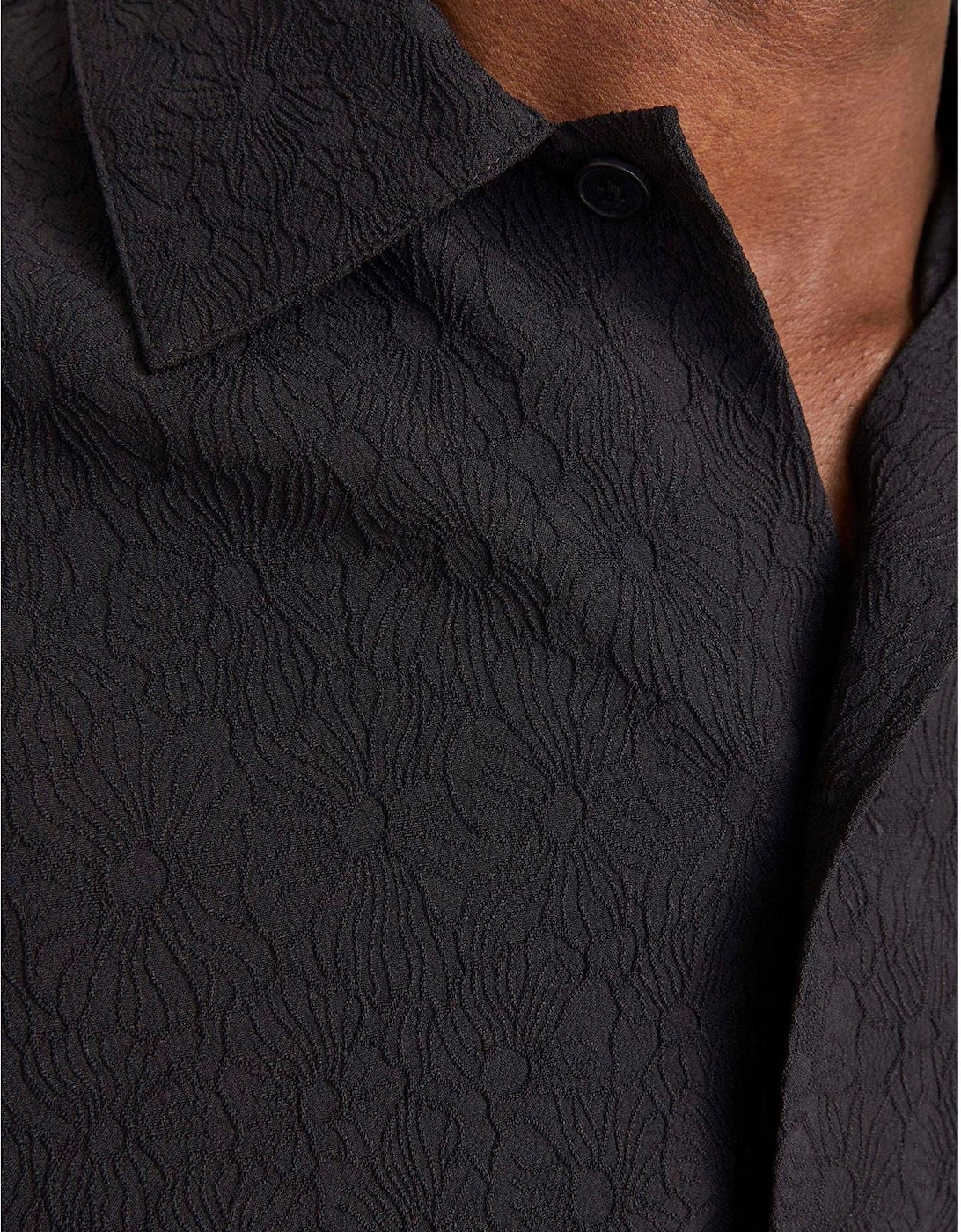 Jacquard Collared Neck Long Sleeve Shirt