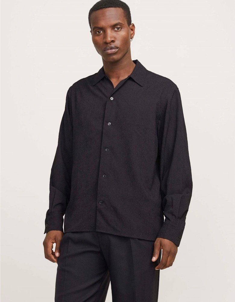 Jacquard Collared Neck Long Sleeve Shirt