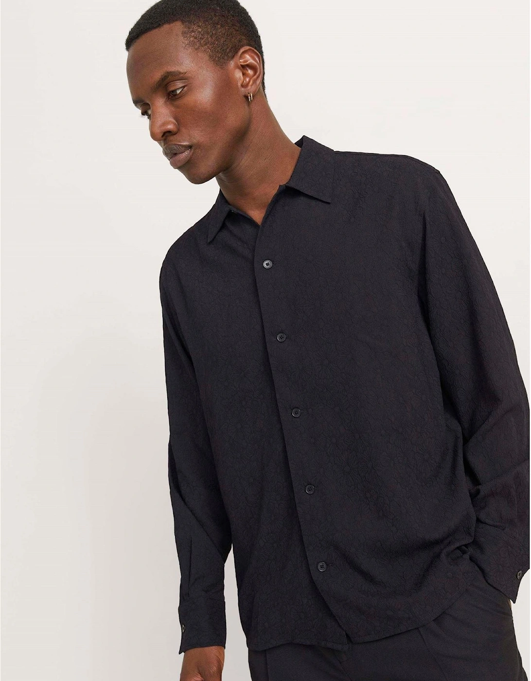 Jacquard Collared Neck Long Sleeve Shirt