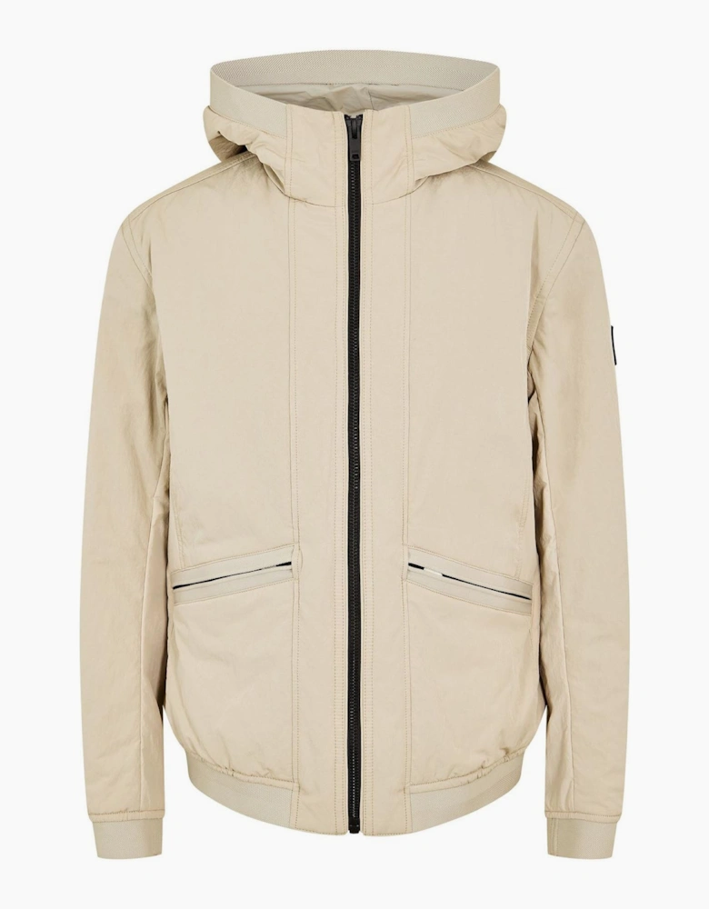 Solid Patterned Hooded Fitted Cuff Softshell Jacket
