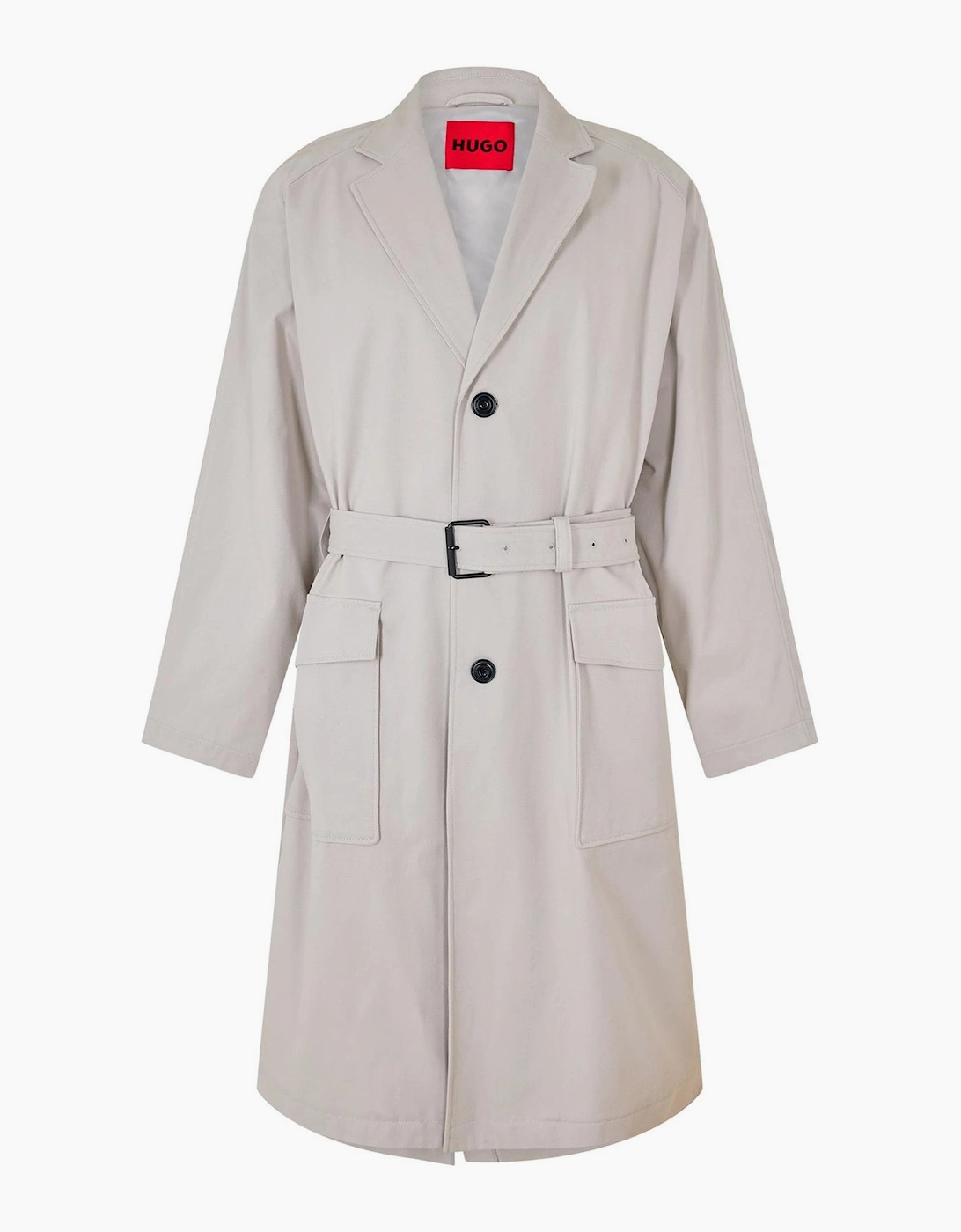 Solid Patterned Collared Neck Buckle Over Coat