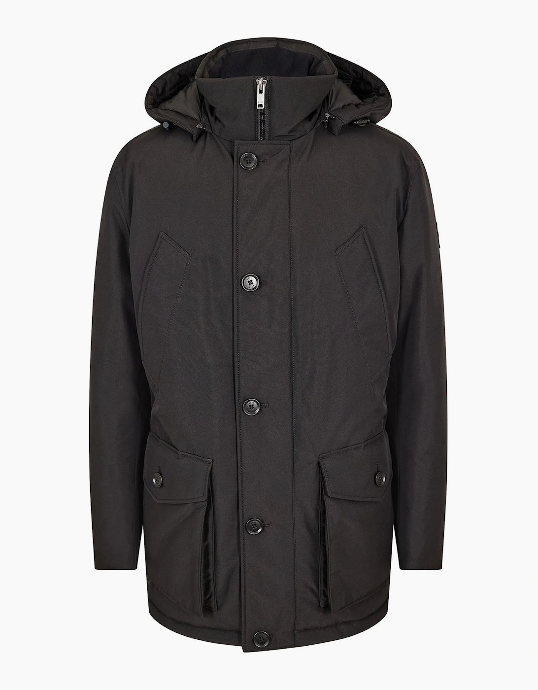 Hooded Neck Solid Patterned Parka Jacket with Flap Pocket, 3 of 2