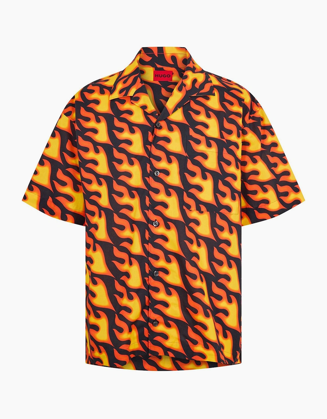 Flame Graphic Notch Collar Short Sleeve Oxford Shirt, 4 of 3
