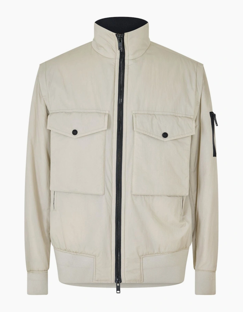 Solid Patterned Bomber Jacket with Ribbed Cuff