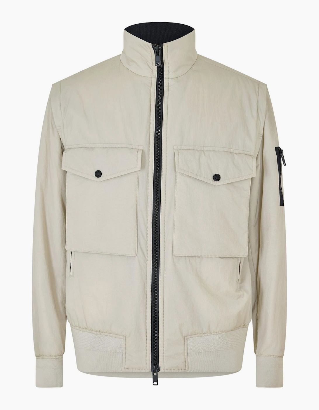 Solid Patterned Bomber Jacket with Ribbed Cuff