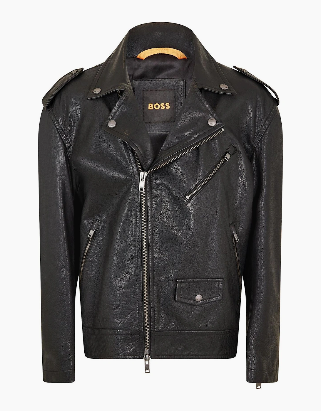 Solid Patterned Asymmetric Zipper Woven Cuff Bike Jacket, 3 of 2