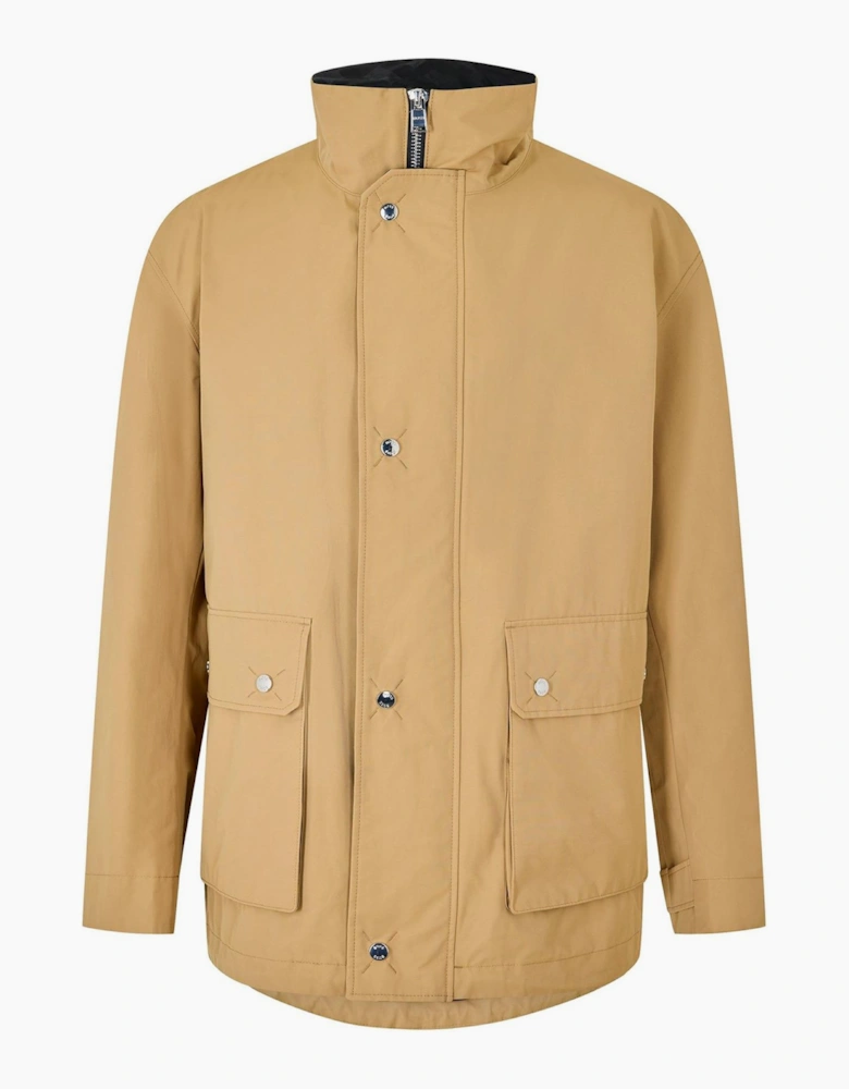 Solid Patterned Snap Button Rain Jacket with Flap Pocket