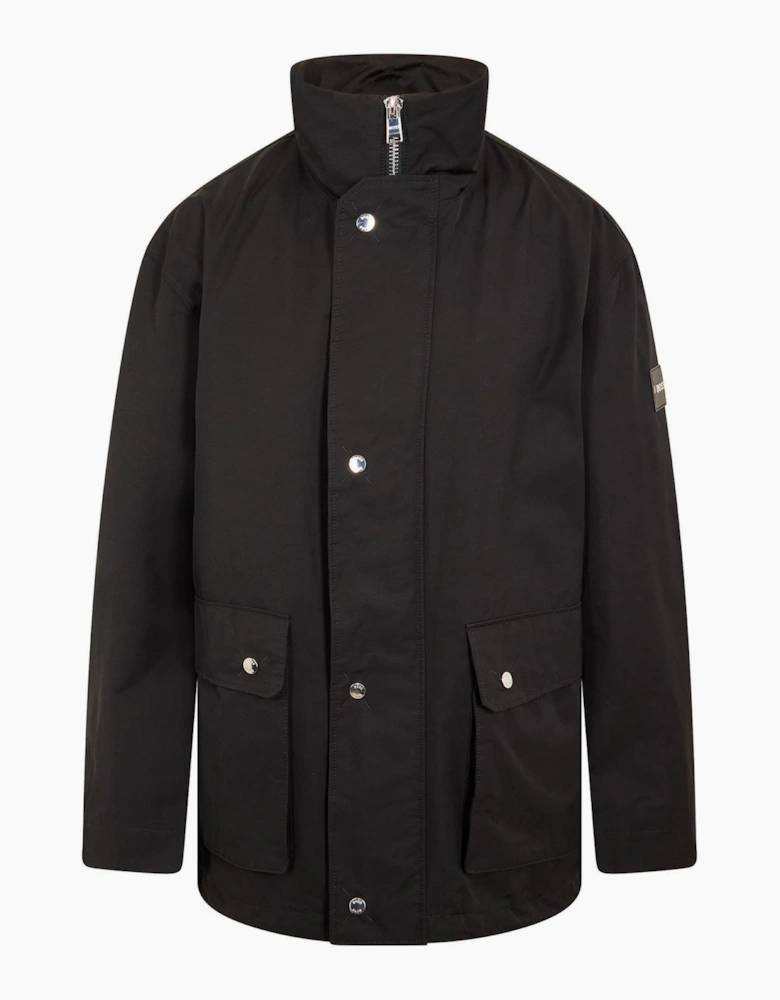 Solid Patterned Snap Button Rain Jacket with Flap Pocket