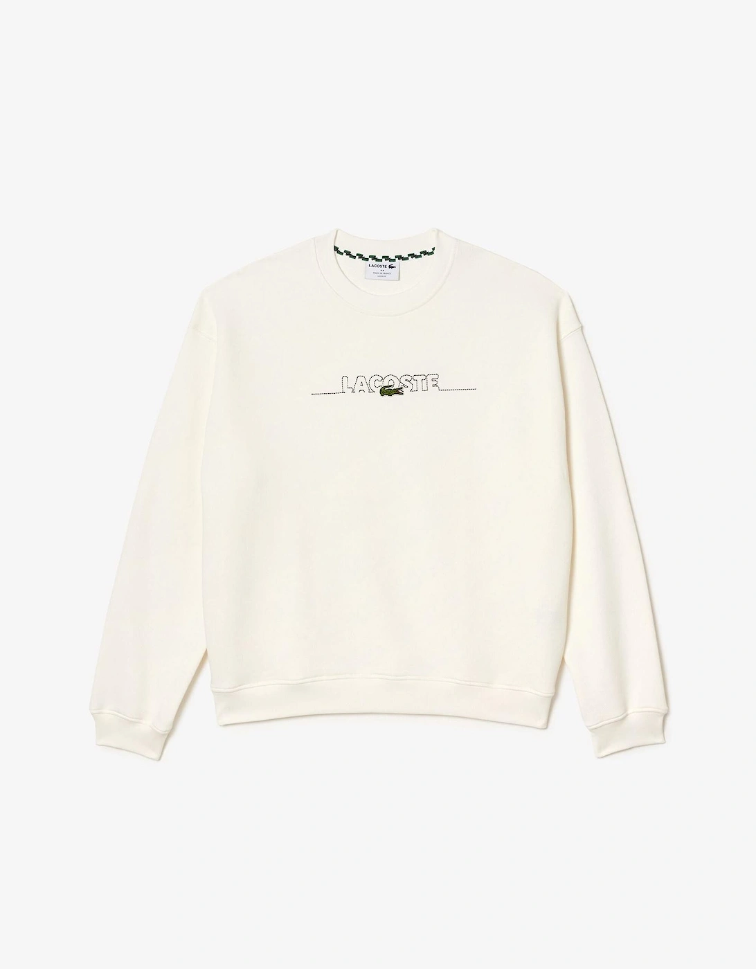 Lacoste Men's White Embroidered Crew Neck Drop Shoulder Sweatshirt  44 2XL