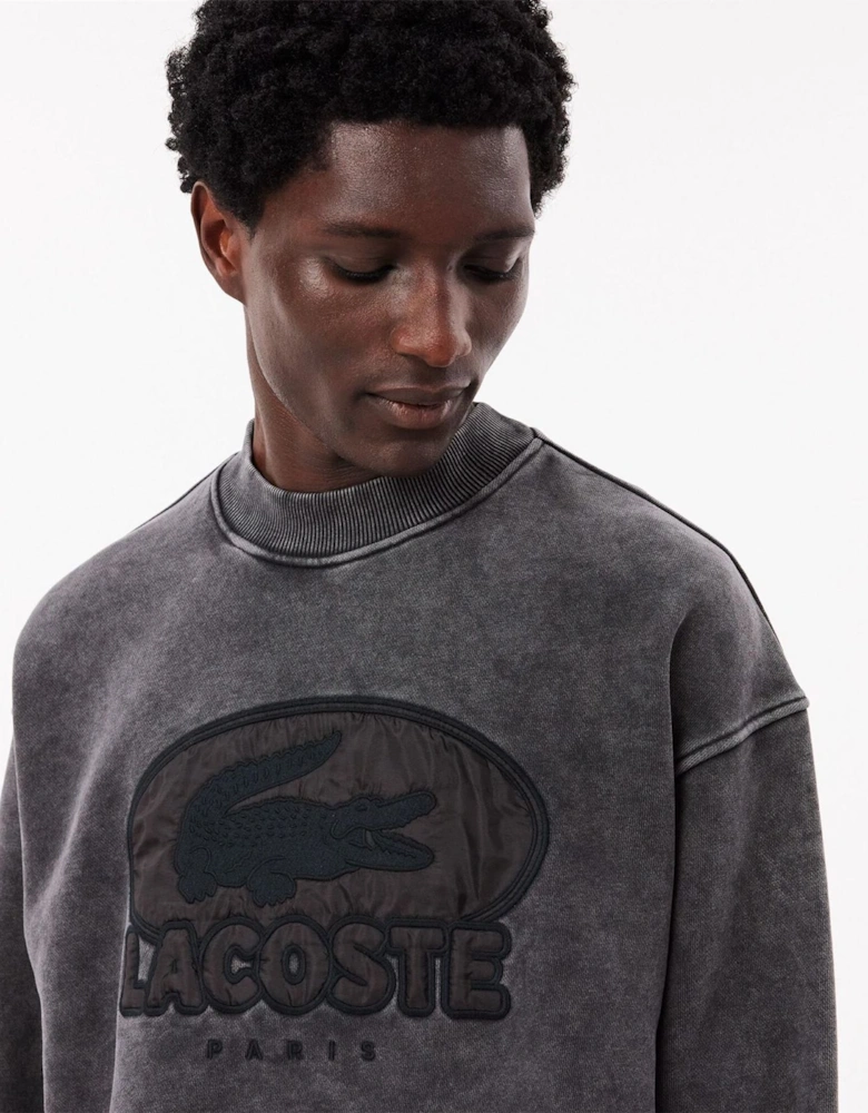 Embroidered Crew Neck Drop Shoulder Sweatshirt