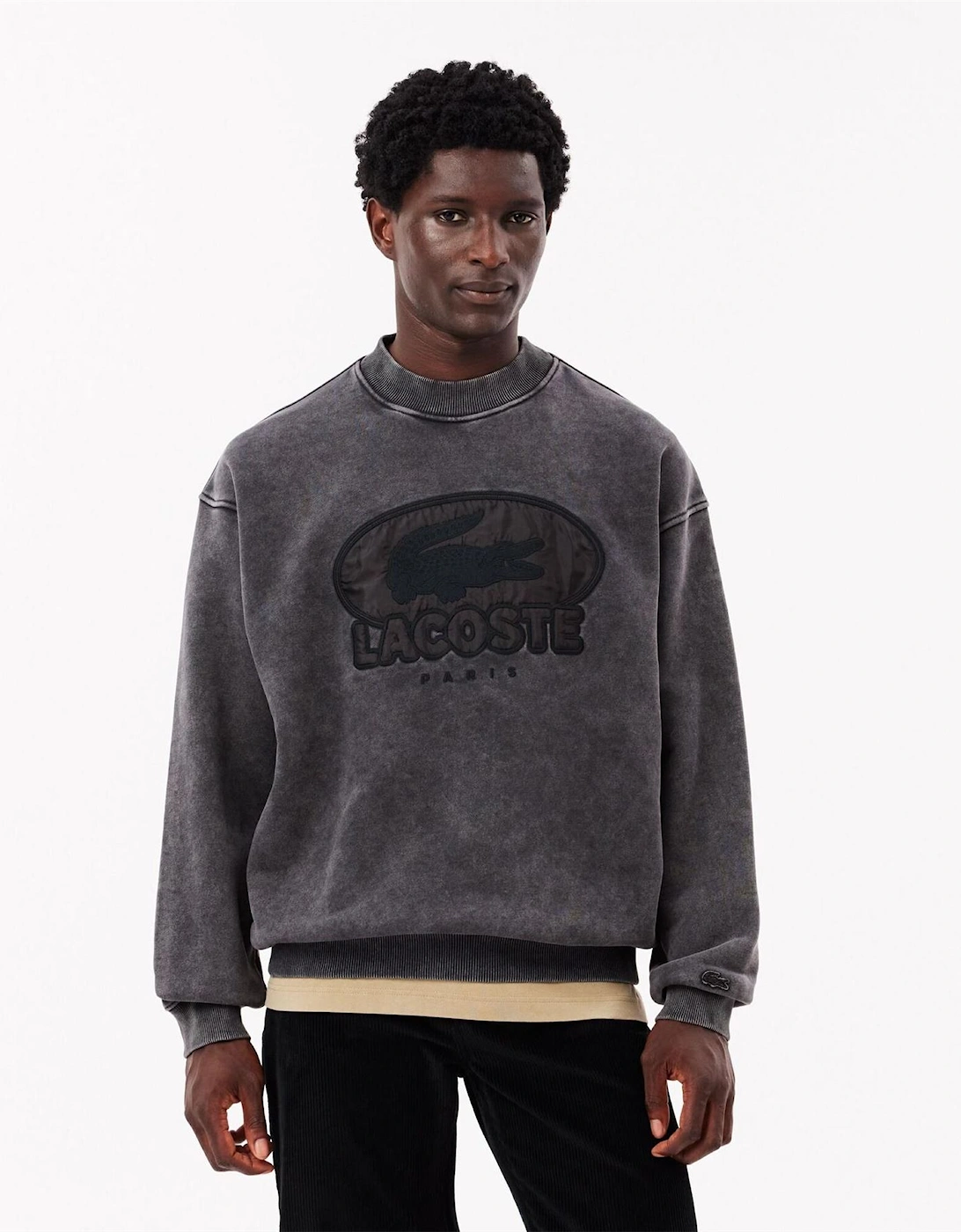 Embroidered Crew Neck Drop Shoulder Sweatshirt