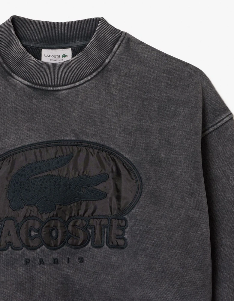 Embroidered Crew Neck Drop Shoulder Sweatshirt