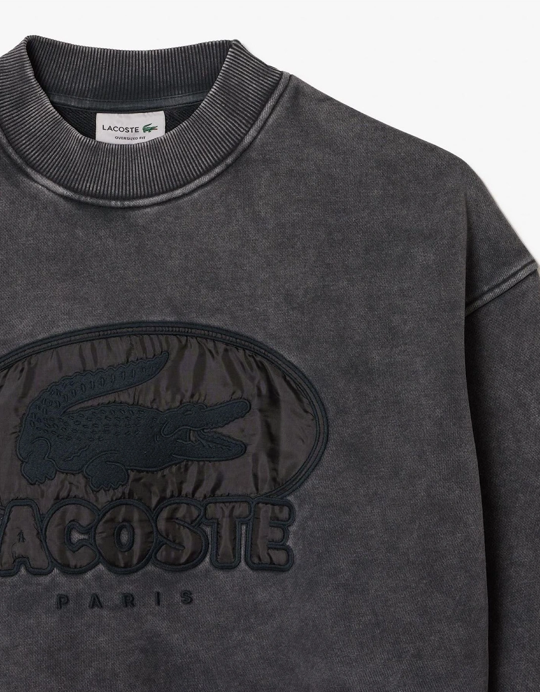 Embroidered Crew Neck Drop Shoulder Sweatshirt