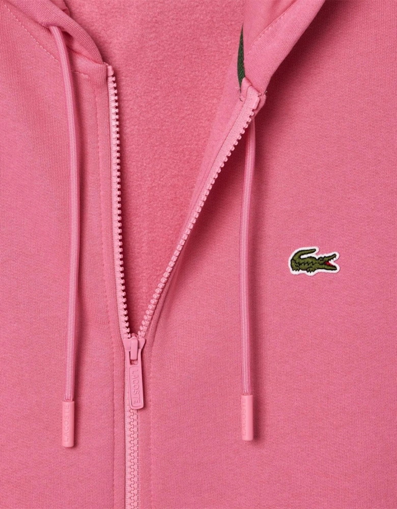 Solid Patterned Hooded Drawstring Ribbed Cuff Jacket with Logo