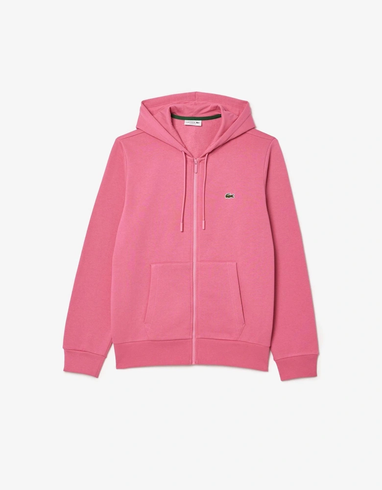 Solid Patterned Hooded Drawstring Ribbed Cuff Jacket with Logo