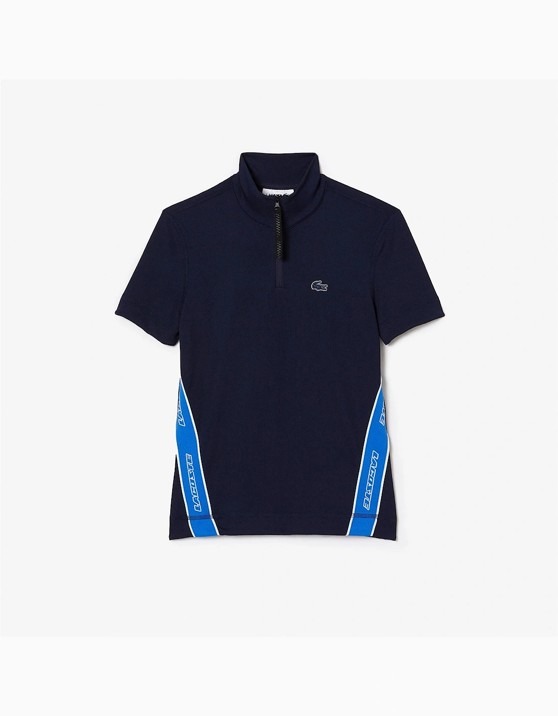 Ribbed Collar Zip Neck Short Sleeve Polo Shirt, 7 of 6