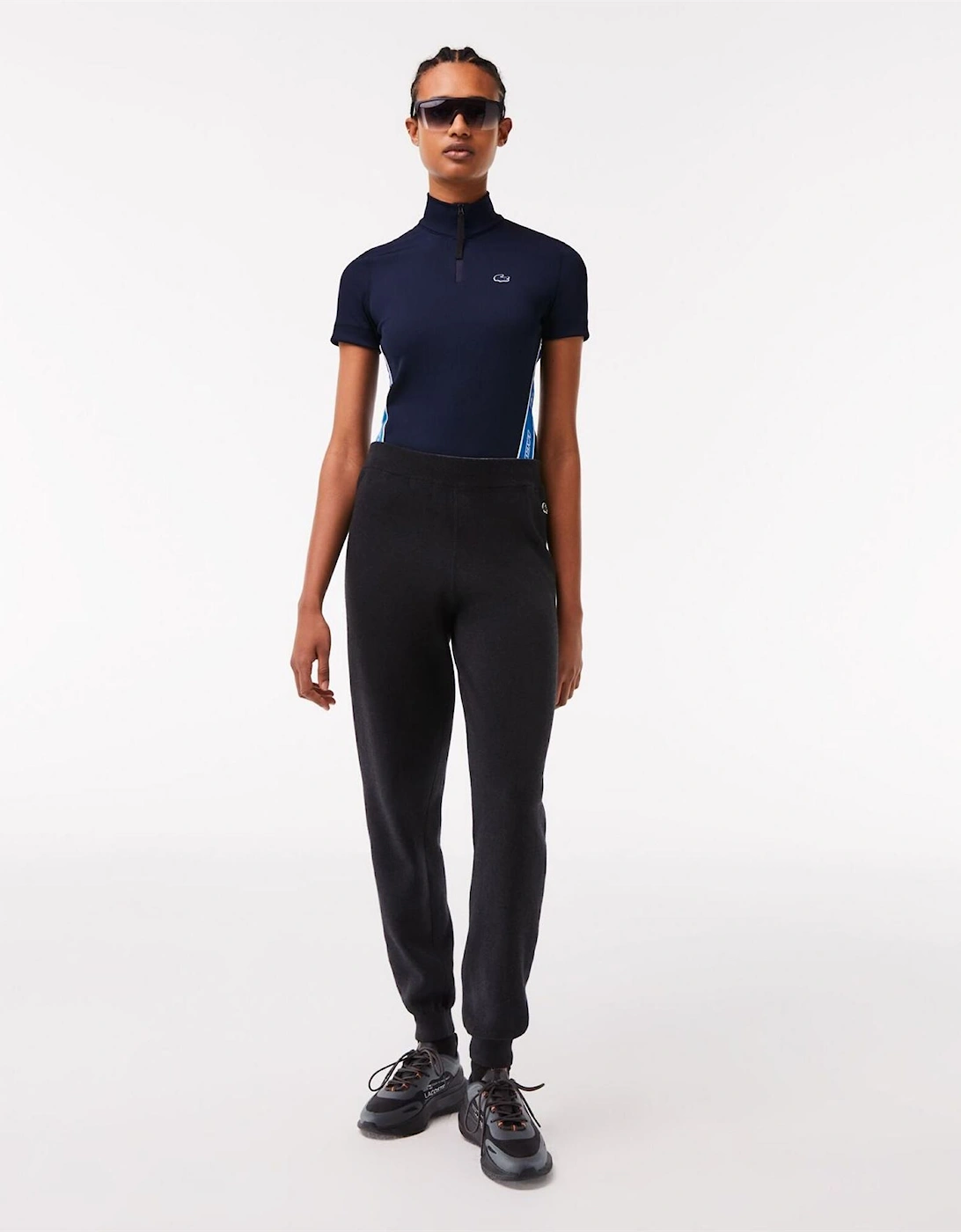 Ribbed Collar Zip Neck Short Sleeve Polo Shirt