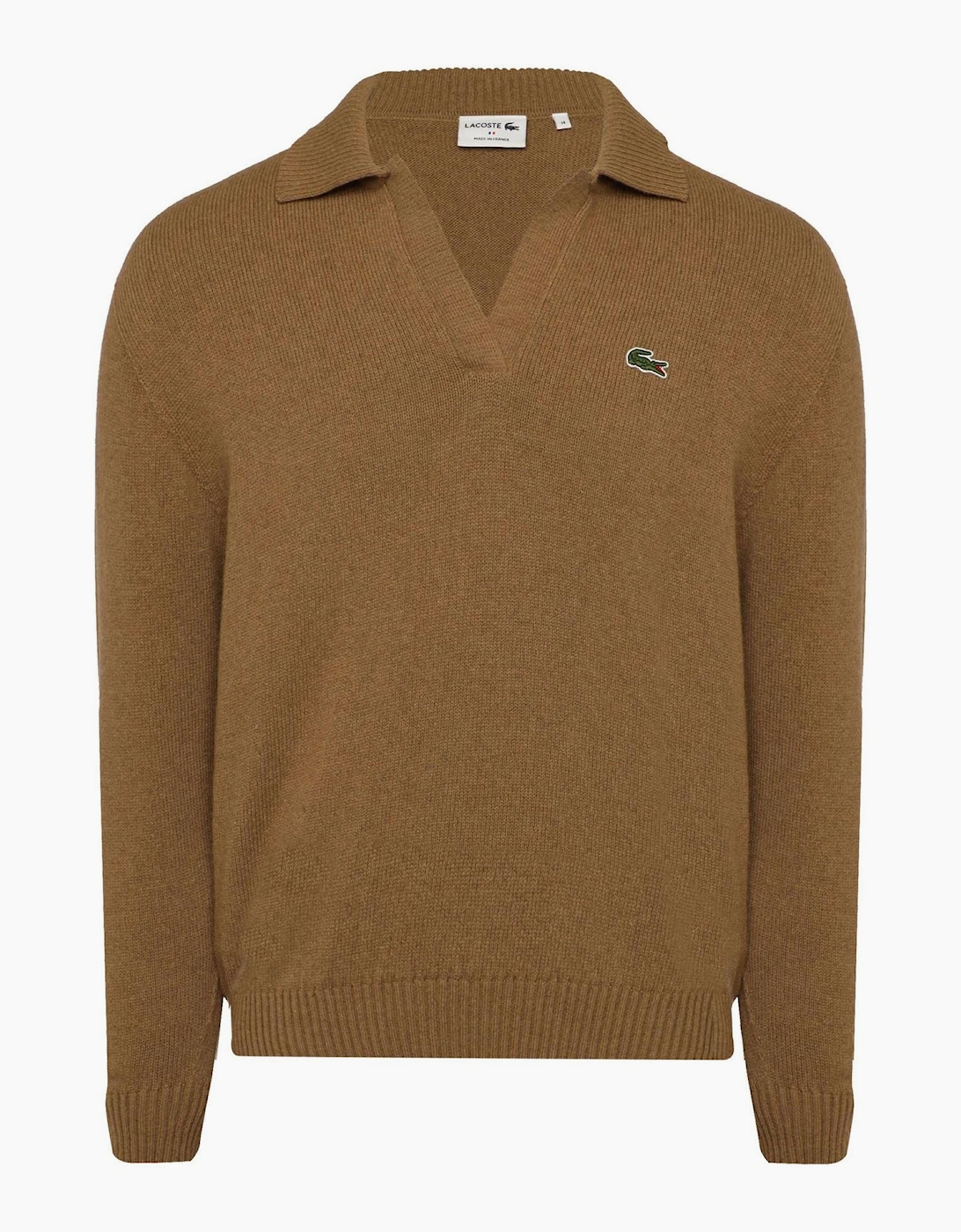 Lacoste Women's Tan Crocodile Logo Collared Neck Long Sleeve Sweater  Size 14