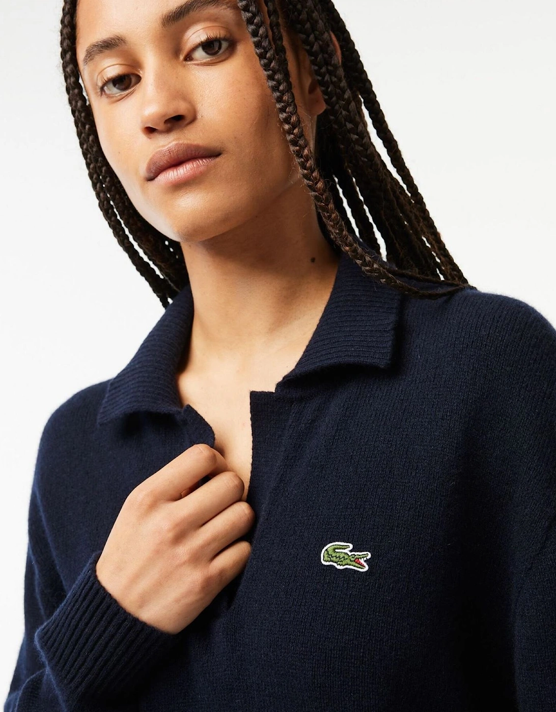 Lacoste Women's Navy Crocodile Logo Collared Neck Long Sleeve Sweater  Size 10