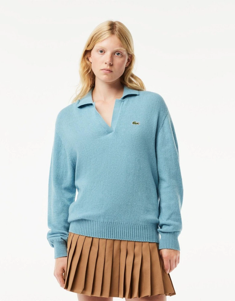 Crocodile Logo Collared Neck Long Sleeve Sweater