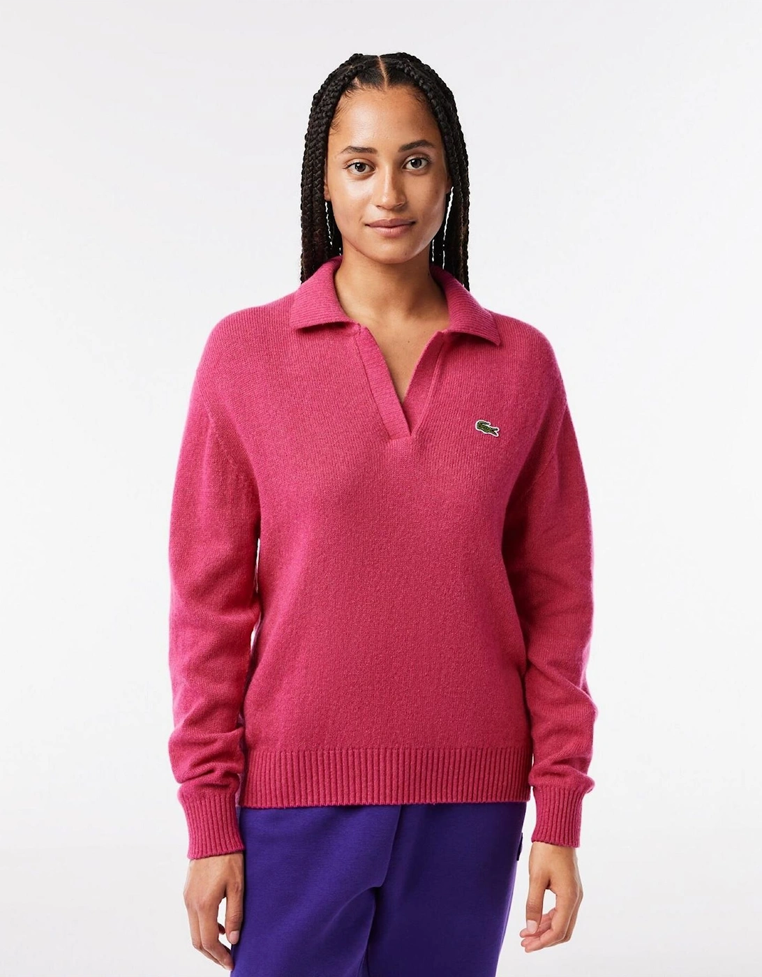 Lacoste Women's Spinel Crocodile Logo Collared Neck Long Sleeve Sweater  Size 8