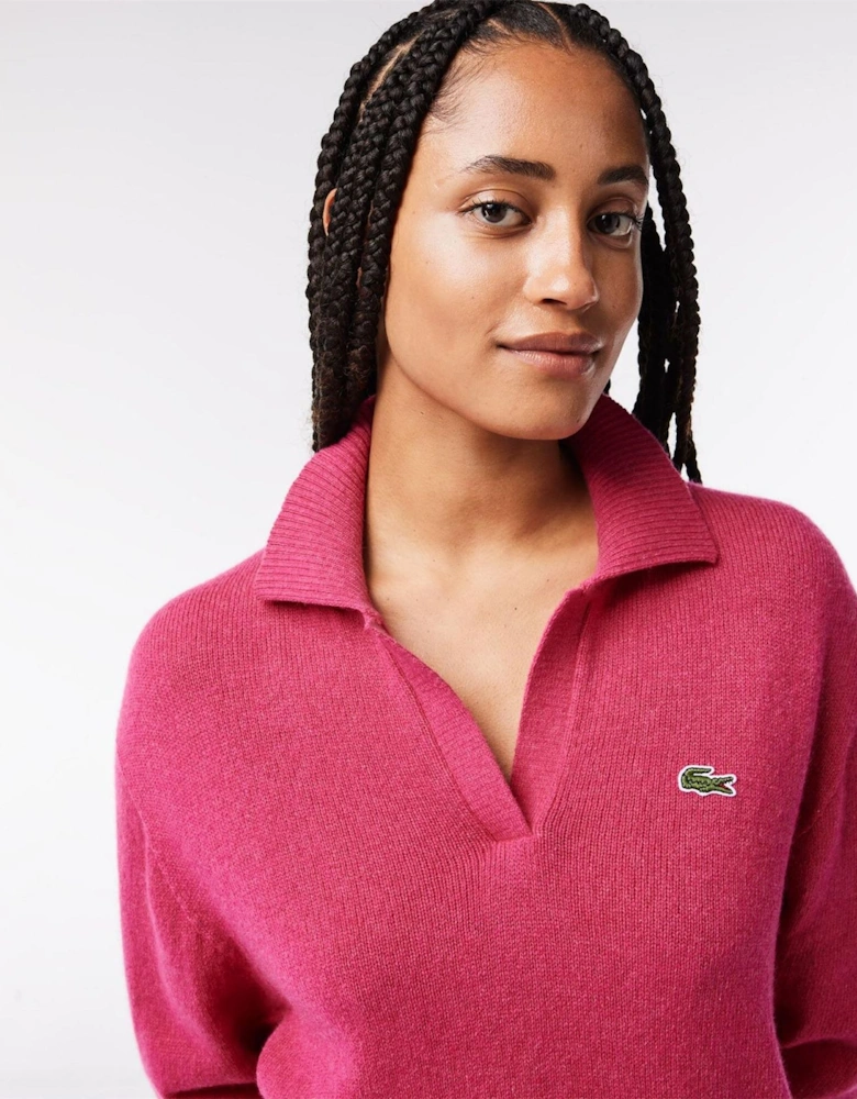 Crocodile Logo Collared Neck Long Sleeve Sweater
