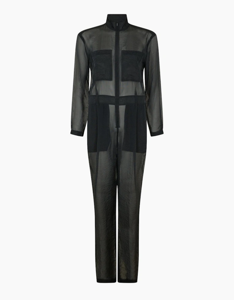 Funnel Neck Long Sleeve Solid Patterned Jumpsuit