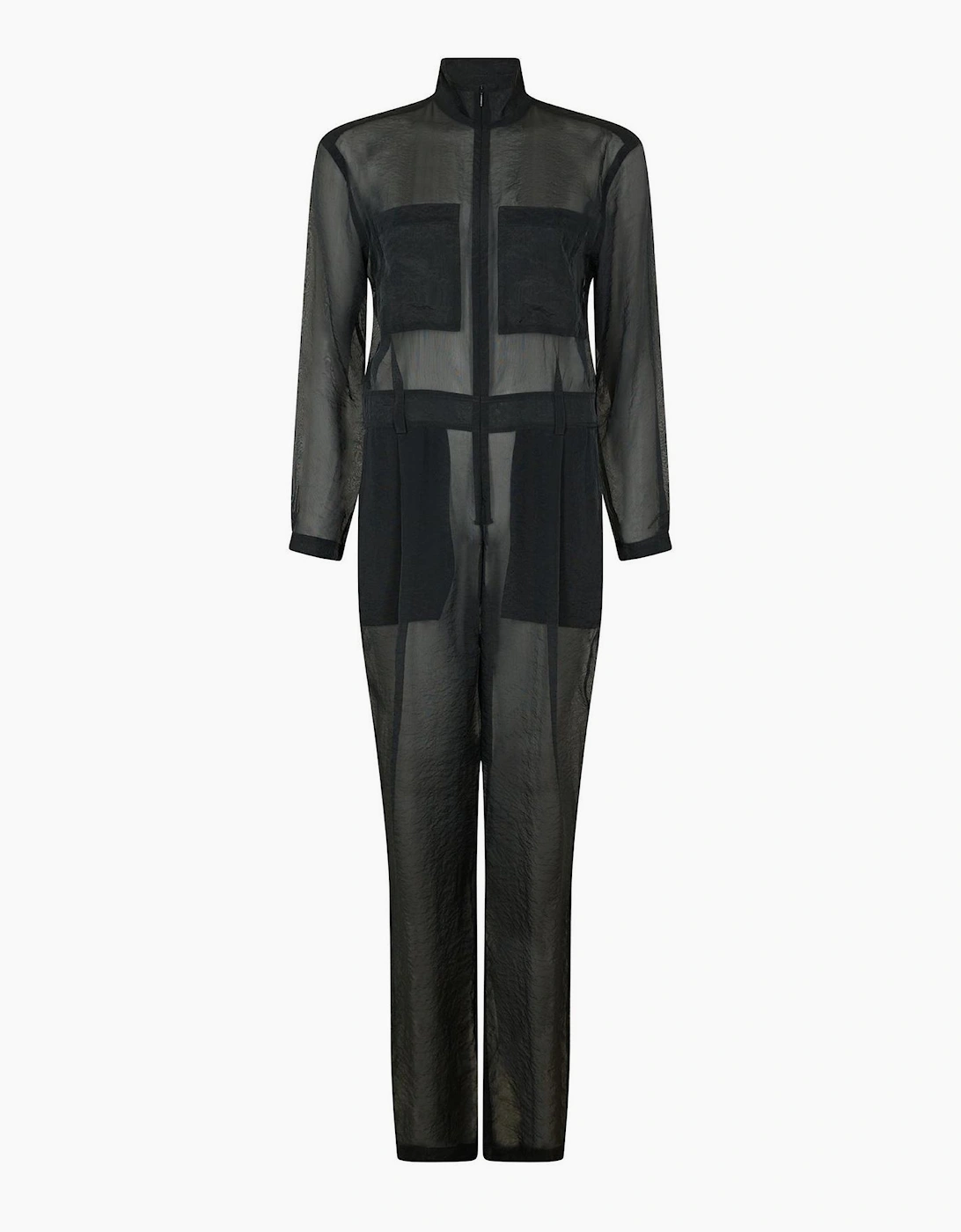 Funnel Neck Long Sleeve Solid Patterned Jumpsuit