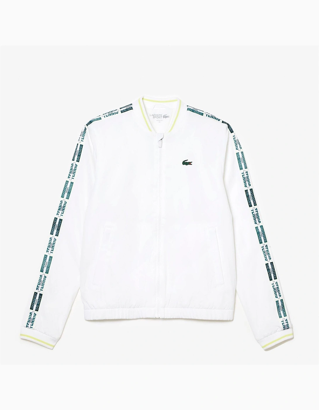 Lacoste Women's White Crocodile Logo Lettering Crew Neck Bomber Collar Athletic Top  12 Size 12